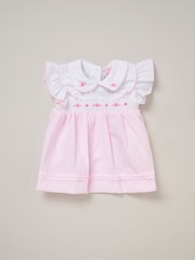 Rock-A-Bye Baby Boutique Pink 100% Cotton Dress Knickers and Bow Headband Outfit Set - Image 1 of 3