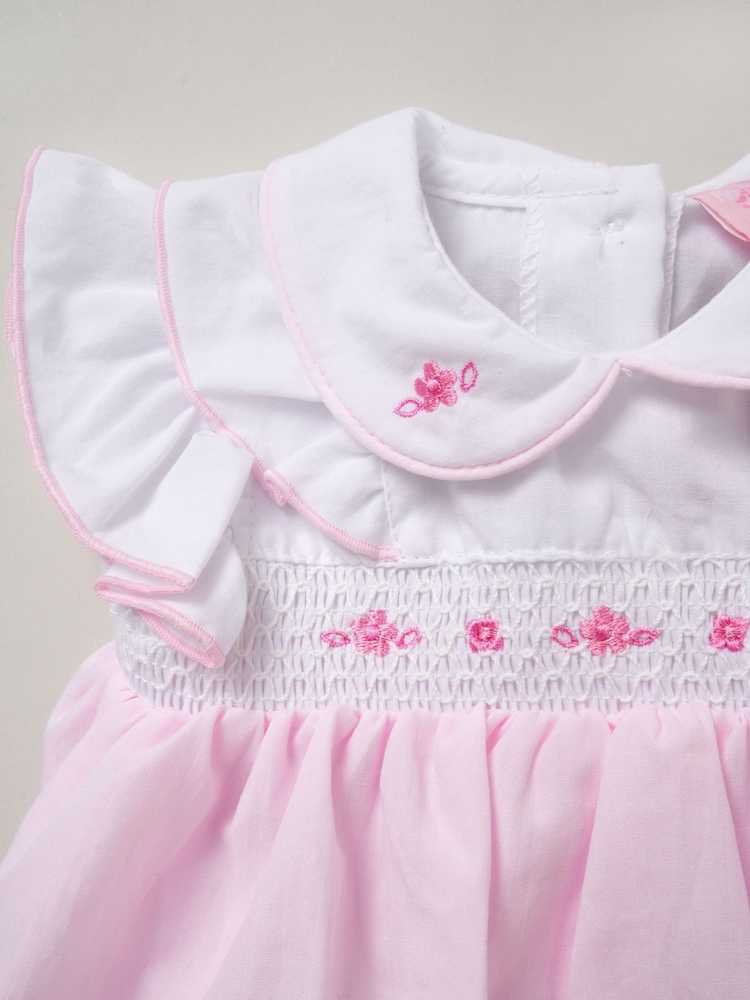 Rock-A-Bye Baby Boutique Pink 100% Cotton Dress Knickers and Bow Headband Outfit Set - Image 3 of 3