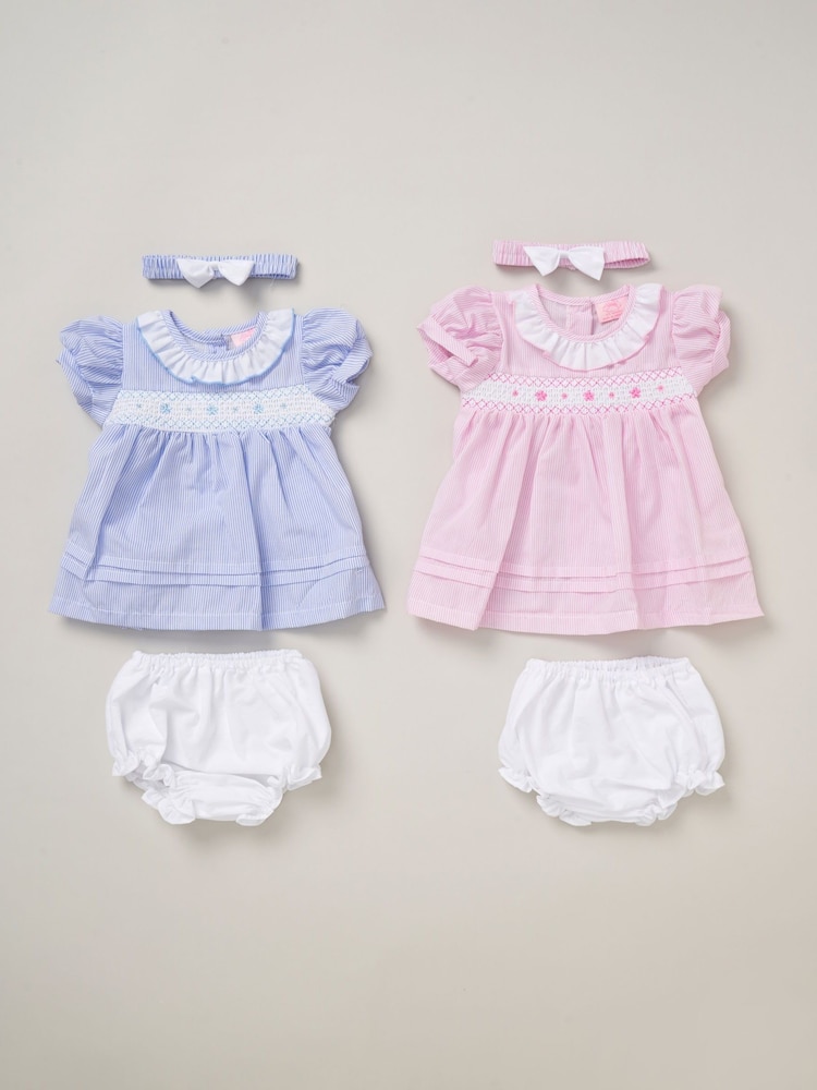 Rock-A-Bye Baby Boutique Pink 100% Cotton Dress Knickers and Bow Headband 2 Pack Outfit Set - Image 1 of 5