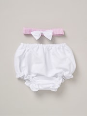 Rock-A-Bye Baby Boutique Pink 100% Cotton Dress Knickers and Bow Headband 2 Pack Outfit Set - Image 2 of 5