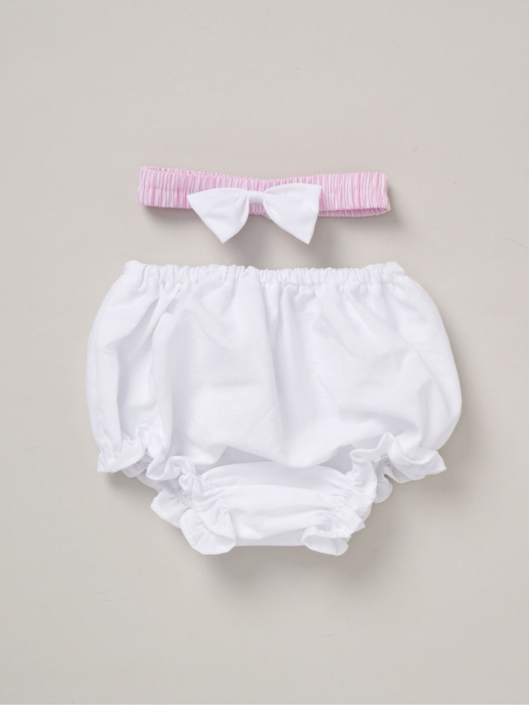 Rock-A-Bye Baby Boutique Pink 100% Cotton Dress Knickers and Bow Headband 2 Pack Outfit Set - Image 2 of 5