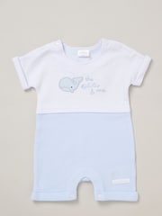 Rock-A-Bye Baby Boutique Blue 100% Cotton Printed Romper and Reversible Hat Outfit Set - Image 2 of 5