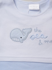 Rock-A-Bye Baby Boutique Blue 100% Cotton Printed Romper and Reversible Hat Outfit Set - Image 5 of 5