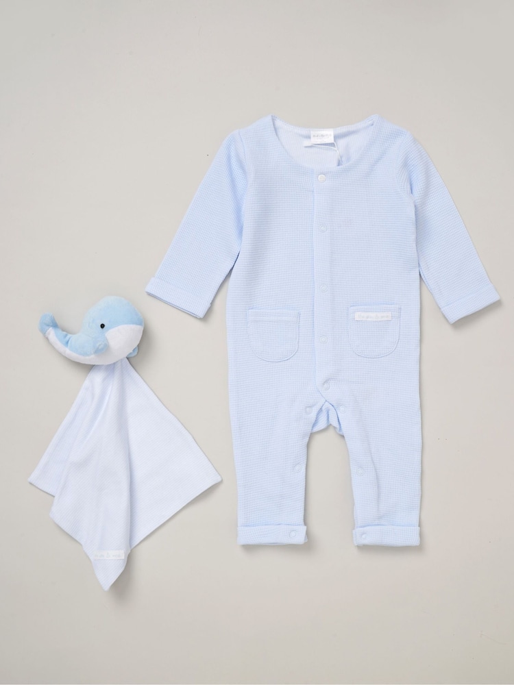 Rock-A-Bye Baby Boutique Blue 100% Cotton Waffle Romper and Comforter Set - Image 1 of 5