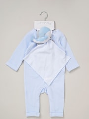 Rock-A-Bye Baby Boutique Blue 100% Cotton Waffle Romper and Comforter Set - Image 3 of 5