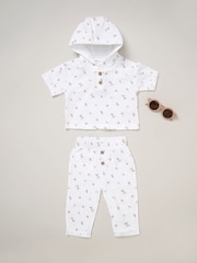 Rock-A-Bye Baby Boutique 100% Cotton Printed White Hooded And Joggers Set - Image 1 of 5