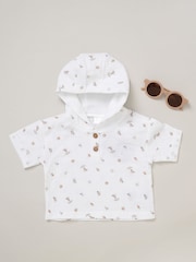 Rock-A-Bye Baby Boutique 100% Cotton Printed White Hooded And Joggers Set - Image 3 of 5