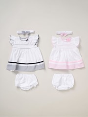 Rock-A-Bye Baby Boutique Pink 100% Cotton Dress Knickers and Bow Headband Outfit Set - Image 1 of 5