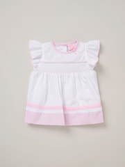 Rock-A-Bye Baby Boutique Pink 100% Cotton Dress Knickers and Bow Headband Outfit Set - Image 3 of 5