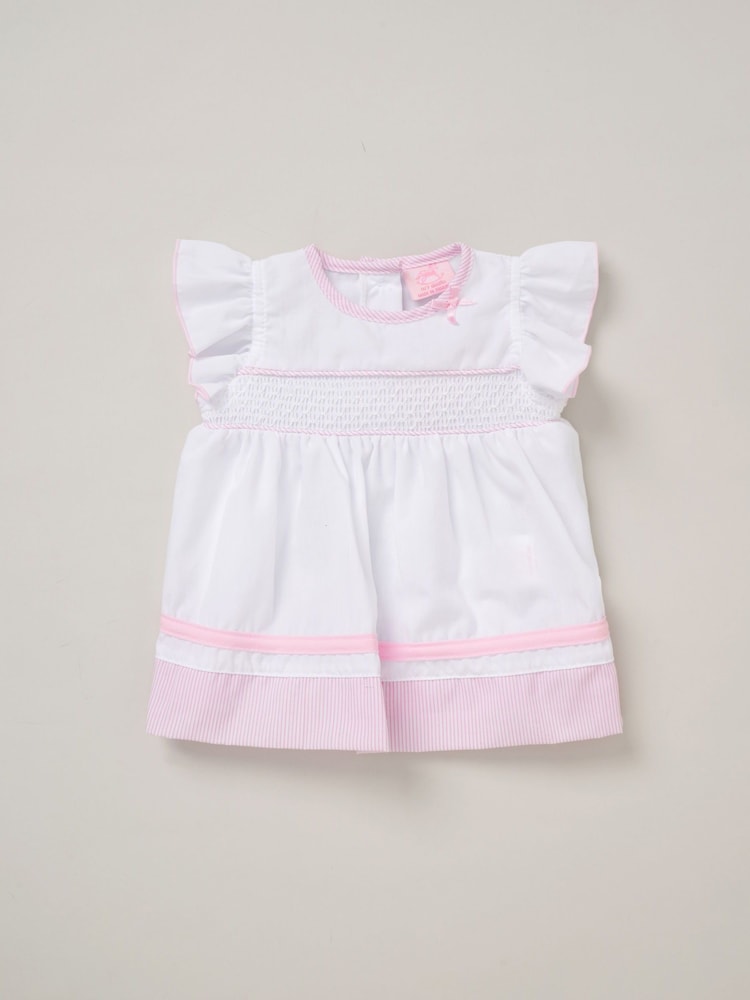 Rock-A-Bye Baby Boutique Pink 100% Cotton Dress Knickers and Bow Headband Outfit Set - Image 3 of 5