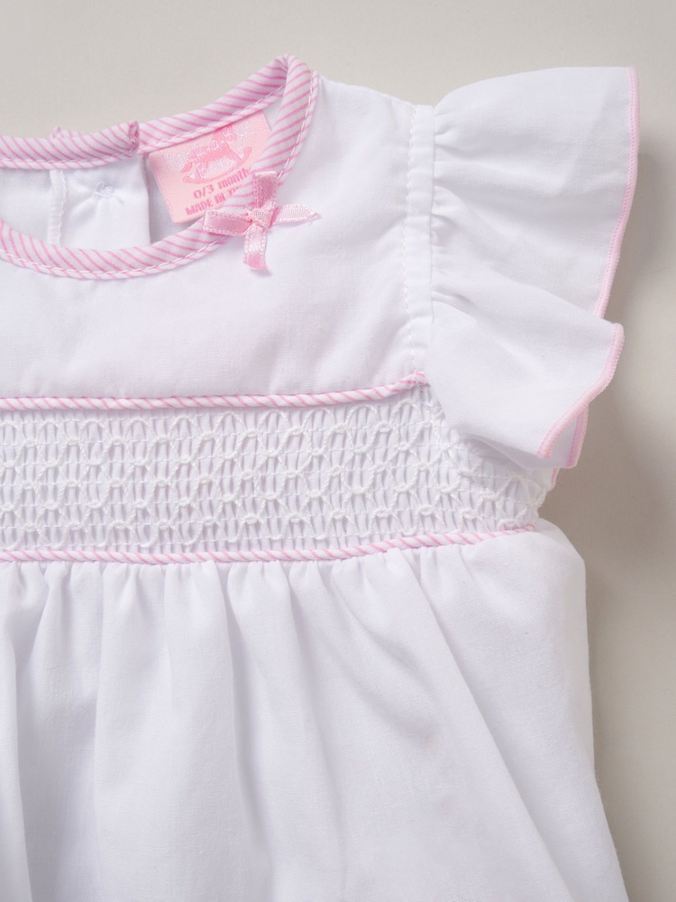 Rock-A-Bye Baby Boutique Pink 100% Cotton Dress Knickers and Bow Headband Outfit Set - Image 5 of 5