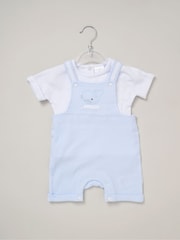 Rock-A-Bye Baby Boutique Blue 100% Cotton Waffle Dungarees and Printed T-Shirt Outfit Set - Изображение 1 из 2