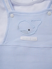 Rock-A-Bye Baby Boutique Blue 100% Cotton Waffle Dungarees and Printed T-Shirt Outfit Set - Изображение 2 из 2