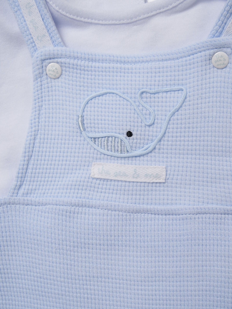 Rock-A-Bye Baby Boutique Blue 100% Cotton Waffle Dungarees and Printed T-Shirt Outfit Set - Изображение 2 из 2