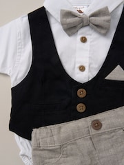 Little Gent 100% Cotton Bodysuit Brown Shirt with Mock Waistcoat Shorts and Bowtie Outfit Set - Image 5 of 5