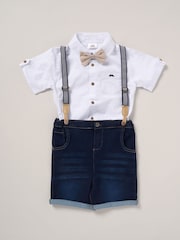 Little Gent Blue Shirt Shorts and Braces Outfit Set - Image 1 of 4