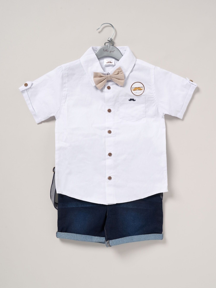 Little Gent Blue Shirt Shorts and Braces Outfit Set - Image 2 of 4 Little Gent Blue Shirt Shorts and Braces Outfit Set - Image 2 of 4