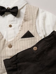 Little Gent 100% Cotton Bodysuit Brown Shirt with Mock Waistcoat Shorts and Bowtie Outfit Set - Image 5 of 5