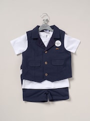 Little Gent Blue 100% Cotton Shirt, Waistcoat & Short Set - Image 5 of 5