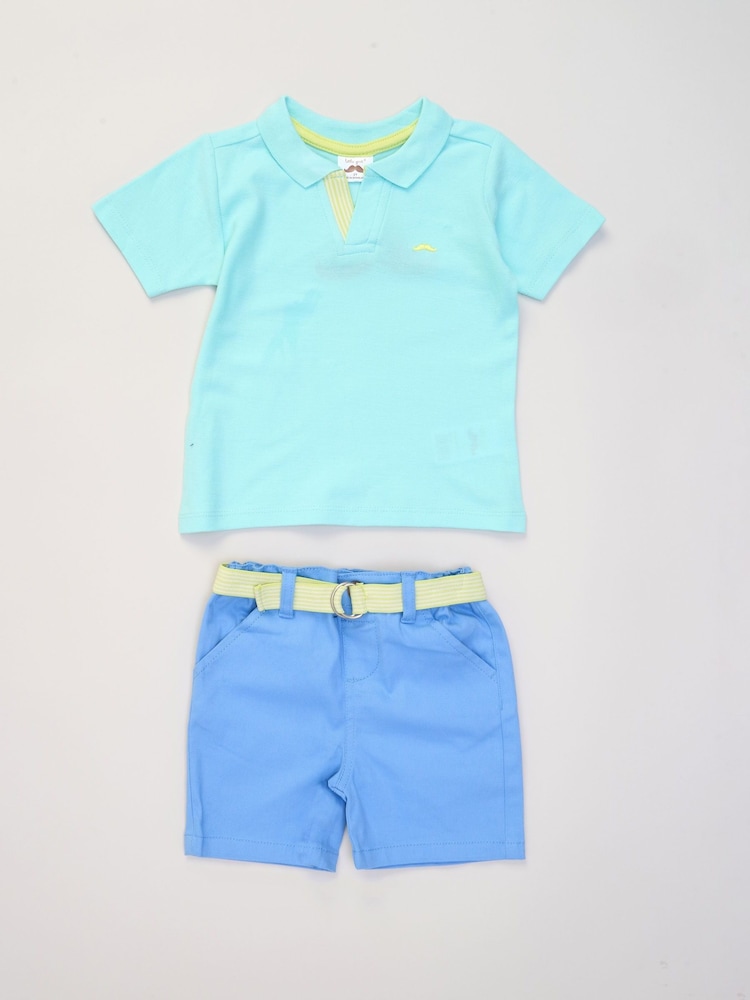 Blau - Little Gent Polo Shirt and Belted Shorts Outfit Set - Bild 1 von 5 Blau - Little Gent Polo Shirt and Belted Shorts Outfit Set - Bild 1 von 5
