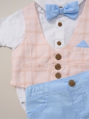 Little Gent 100% Cotton Bodysuit Brown Shirt with Mock Waistcoat Shorts and Bowtie Outfit Set - Image 5 of 5