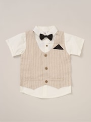 Little Gent 100% Cotton Brown Shirt with Mock Waistcoat Shorts and Bowtie Outfit Set - Image 4 of 5