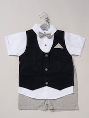 Little Gent 100% Cotton Brown Shirt with Mock Waistcoat Shorts and Bowtie Outfit Set - Image 2 of 5