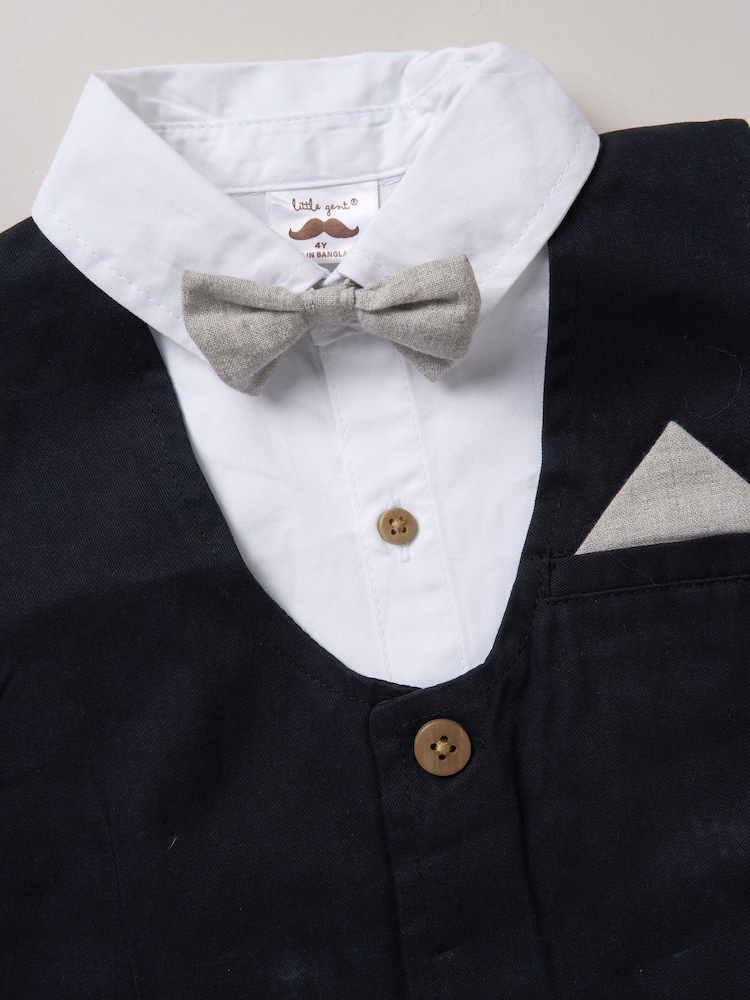 Little Gent 100% Cotton Brown Shirt with Mock Waistcoat Shorts and Bowtie Outfit Set - Image 5 of 5