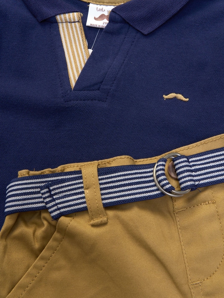 Little Gent Blue Polo Shirt and Belted Shorts Outfit Set - Image 5 of 5