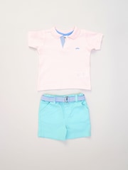 Little Gent Polo Shirt and Belted Shorts Outfit Set - Image 1 of 5
