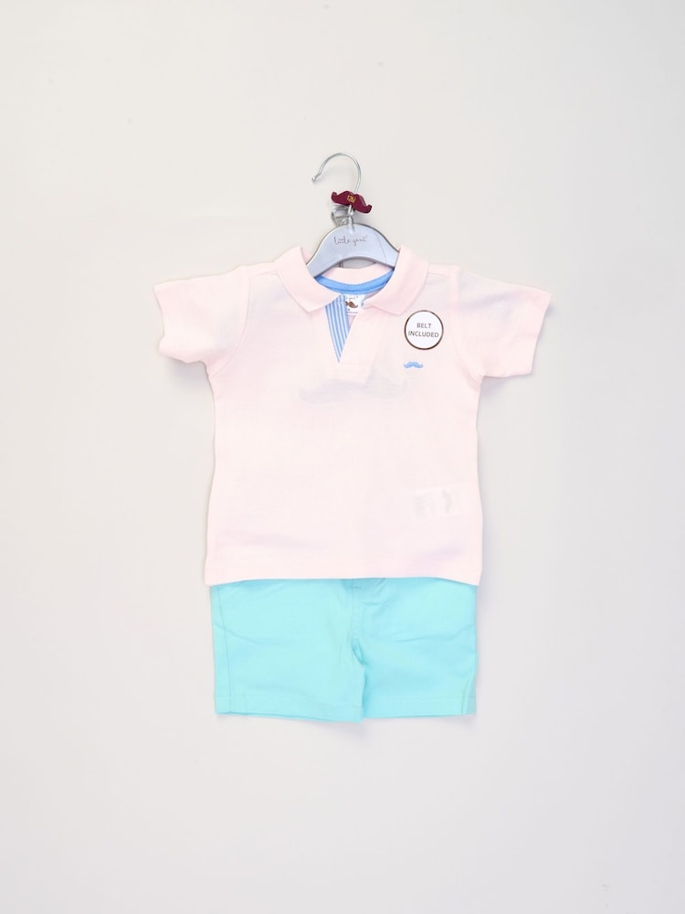 Little Gent Polo Shirt and Belted Shorts Outfit Set - Image 2 of 5