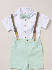Little Gent Green Shirt Shorts and Braces Outfit Set - Image 1 of 3