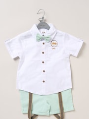 Little Gent Green Shirt Shorts and Braces Outfit Set - Image 2 of 3