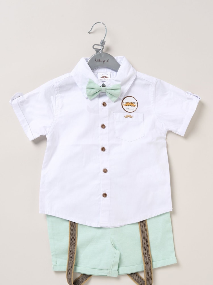 Little Gent Green Shirt Shorts and Braces Outfit Set - Image 2 of 3