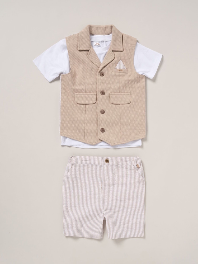Little Gent Blue 100% Cotton Shirt, Waistcoat & Short Set - Image 1 of 5