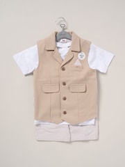 Little Gent Blue 100% Cotton Shirt, Waistcoat & Short Set - Image 2 of 5