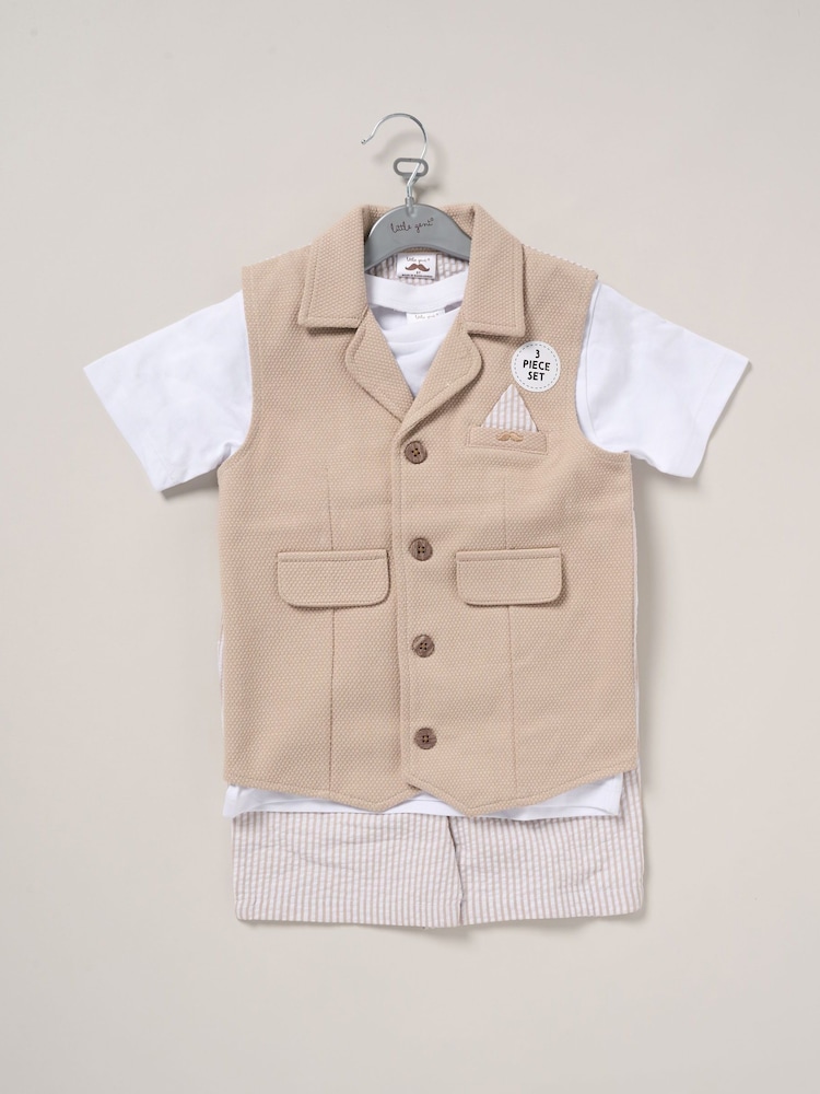 Little Gent Blue 100% Cotton Shirt, Waistcoat & Short Set - Image 2 of 5