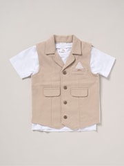 Little Gent Blue 100% Cotton Shirt, Waistcoat & Short Set - Image 3 of 5