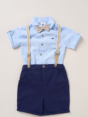 Little Gent Blue Shirt Shorts and Braces Outfit Set - Image 1 of 3