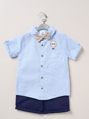 Little Gent Blue Shirt Shorts and Braces Outfit Set - Image 2 of 3