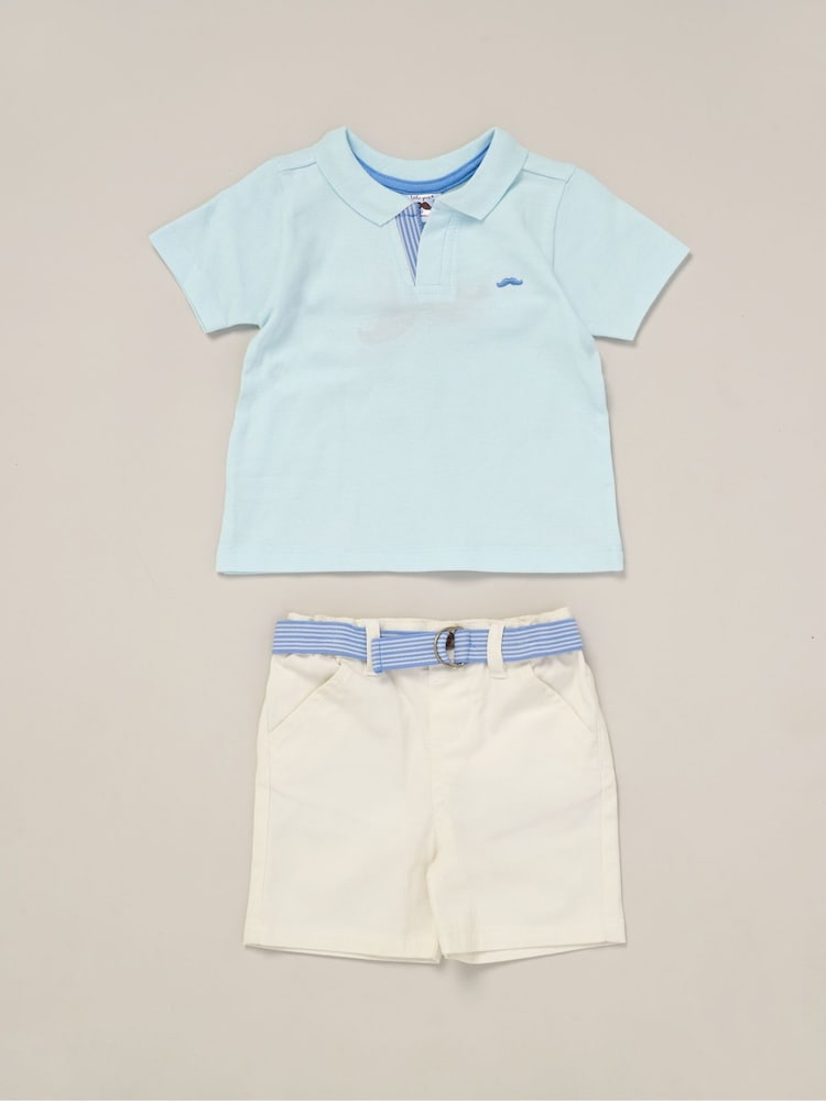 Little Gent Polo Shirt and Belted Shorts Outfit Set - Image 1 of 5
