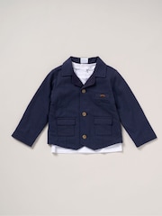 Little Gent Blue 100% Cotton T-Shirt Shorts and Jacket Outfit Set - Image 2 of 4