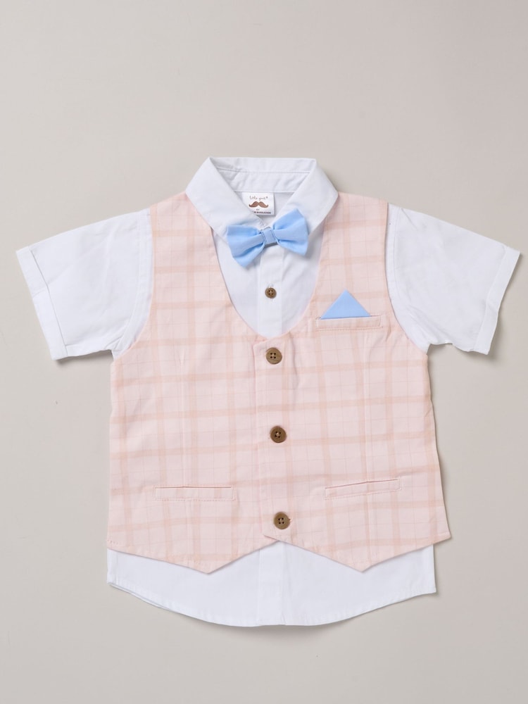 Little Gent 100% Cotton Brown Shirt with Mock Waistcoat Shorts and Bowtie Outfit Set - Image 3 of 5