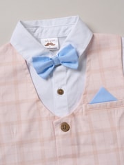 Little Gent 100% Cotton Brown Shirt with Mock Waistcoat Shorts and Bowtie Outfit Set - Image 5 of 5