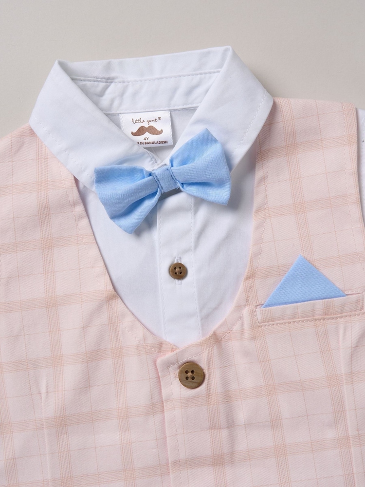 Little Gent 100% Cotton Brown Shirt with Mock Waistcoat Shorts and Bowtie Outfit Set - Image 5 of 5