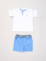 Little Gent Polo Shirt and Belted Shorts Outfit Set - Image 1 of 5