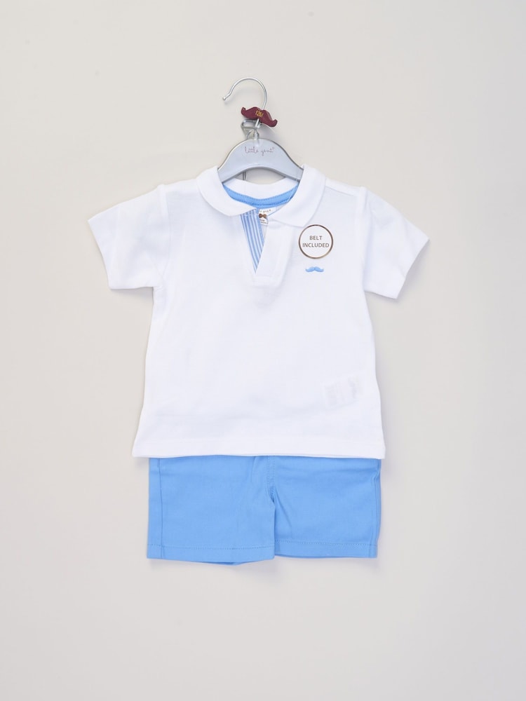 Little Gent Polo Shirt and Belted Shorts Outfit Set - Image 2 of 5