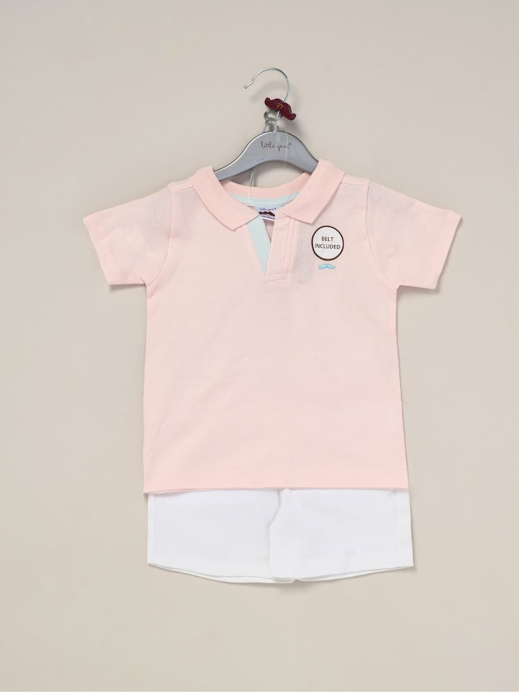 Little Gent Polo Shirt and Belted Shorts Outfit Set - Image 2 of 5