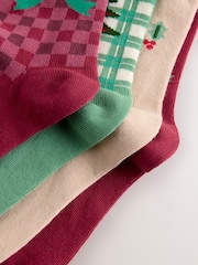 Red/Green and Cream Cotton Rich Christmas Character Ankle Socks 4 Pack - Image 2 of 4