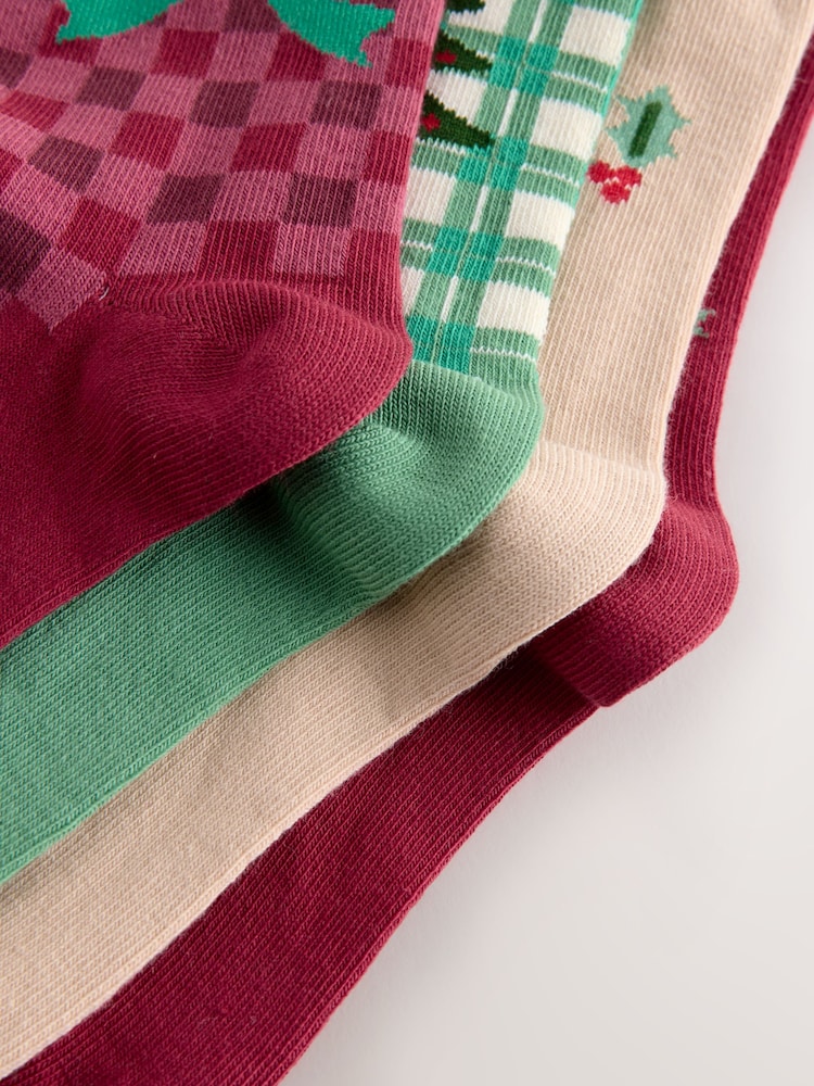Red/Green and Cream Cotton Rich Christmas Character Ankle Socks 4 Pack - Image 2 of 4